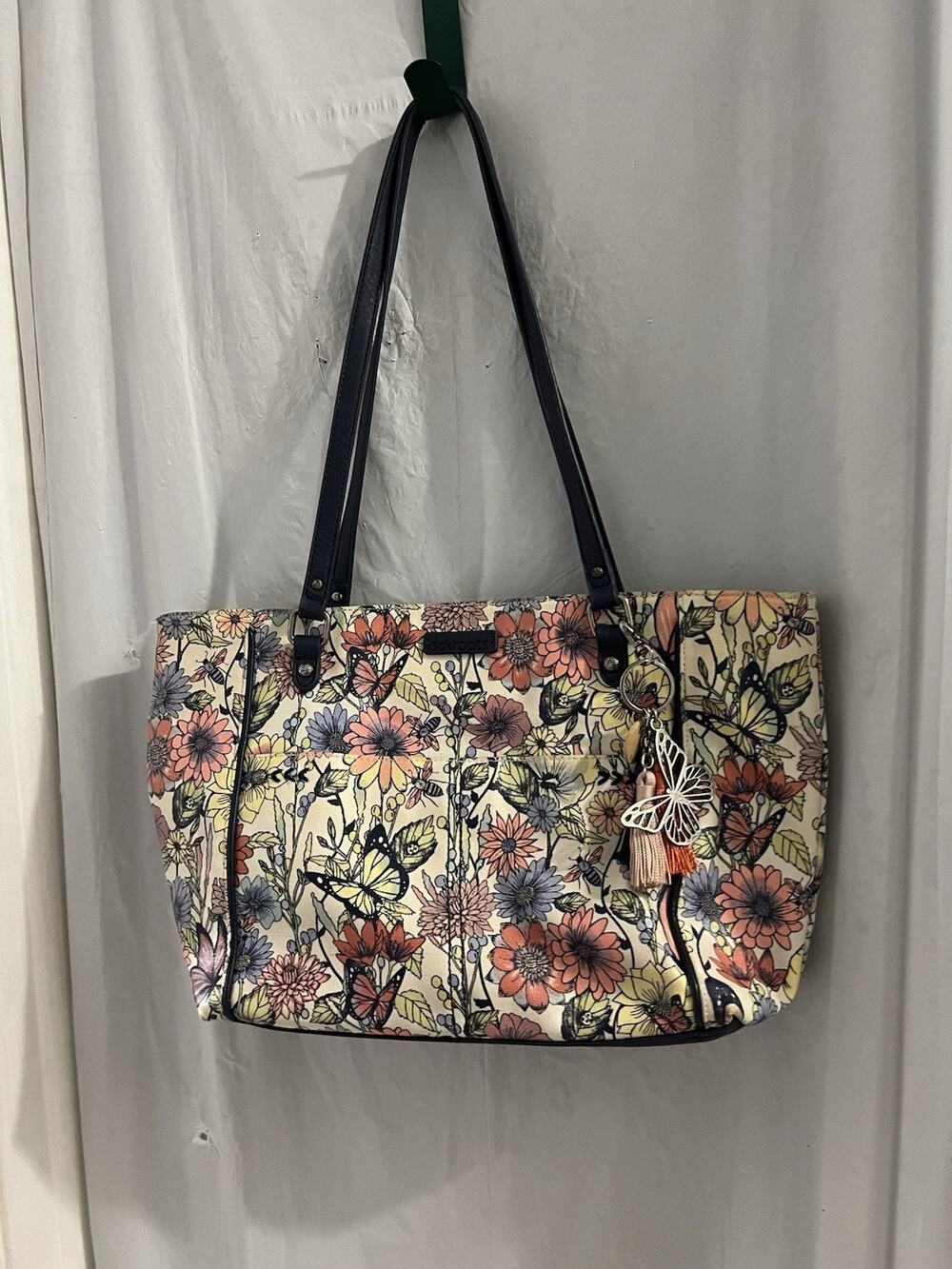 Sakroots Metro Tote In Multi Bloom Butterfly Print 15 X9x4 As Is